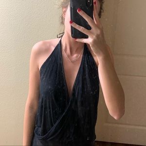 BLUE LIFE BLACK HALTER TOP